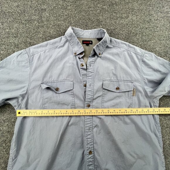 Wolverine Mens XL Short Sleeve Button Down Shirt Light Blue Cotton Vented Back - Picture 2 of 7